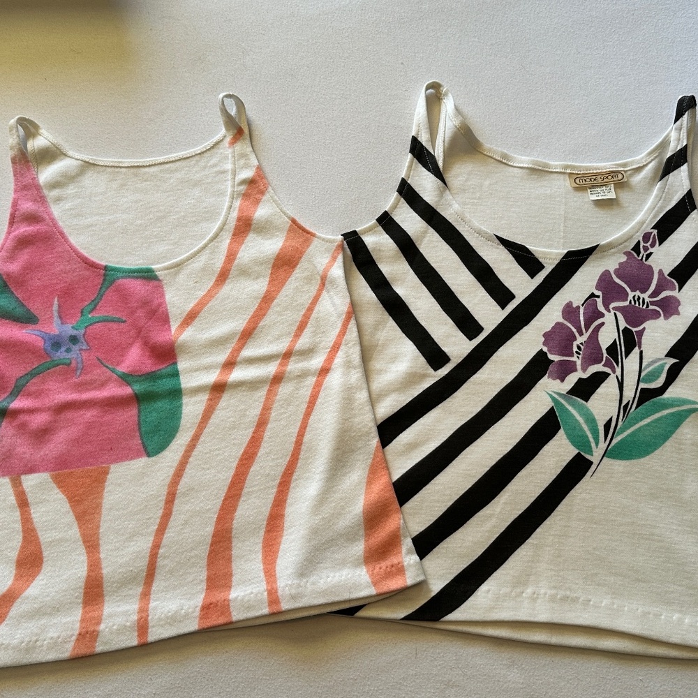 1980's OOAK Floral Air Brushed Tank Tops by LA artist. Authentic. Lot of 2